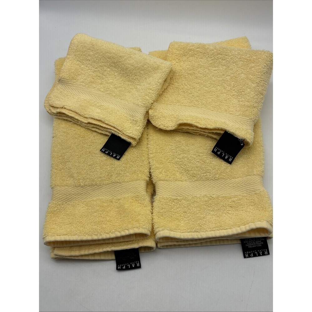 Vintage Ralph Lauren Hand Towel (2)  Wash Cloth (2) Black Label Yellow